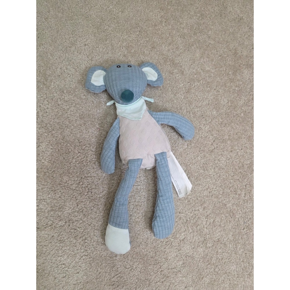 Zara Home Kids‎ Blue Ribbed Plush Mouse Stuffed Animal Toy with Scarf 17 Inch